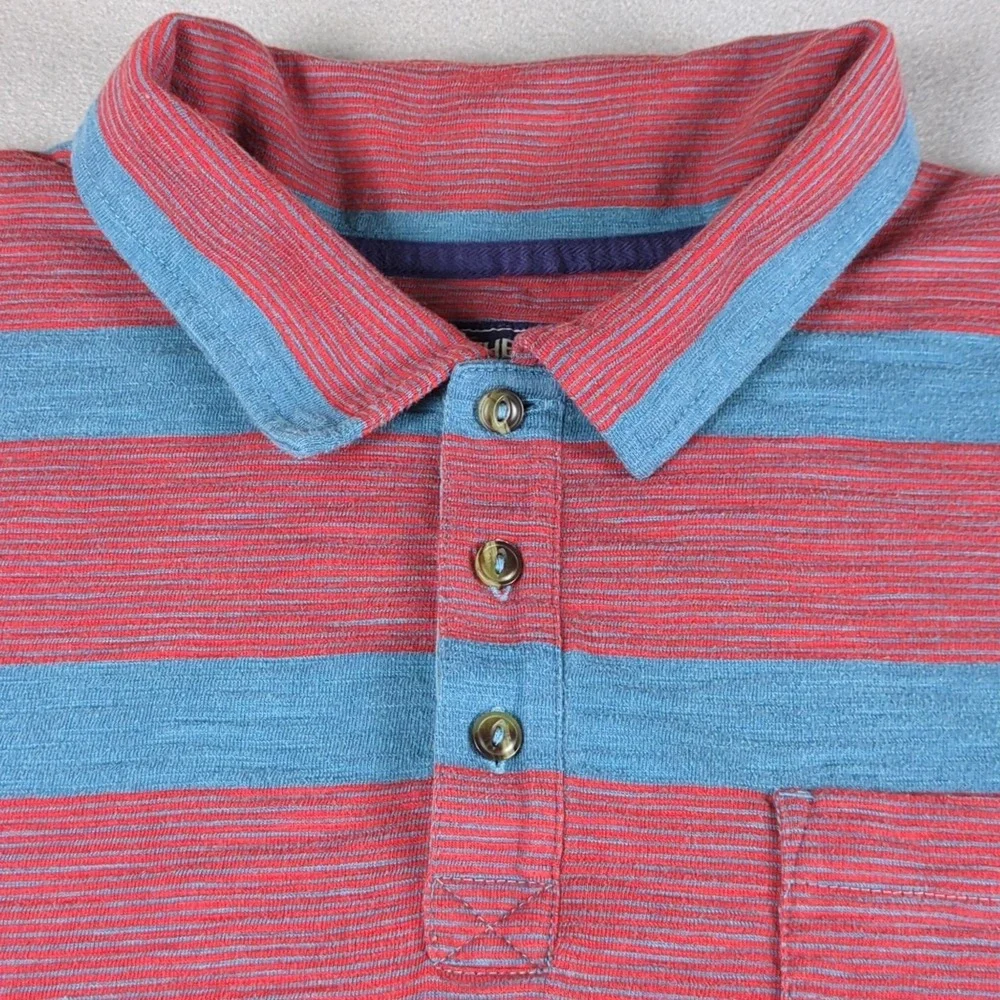 The North Face Polo Shirt Mens Extra Large Red Blue Striped Chest Pocket Casual